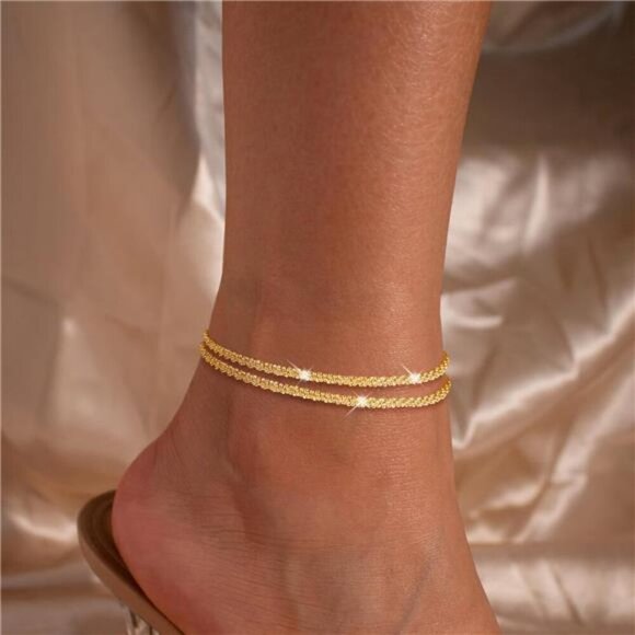 Gold Silver Anklet for Women Waterproof Layered Adjustable Beach Jewelry - Picture 6 of 7